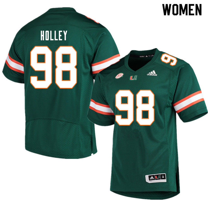 Women #98 Jalar Holley Miami Hurricanes College Football Jerseys Sale-Green - Click Image to Close